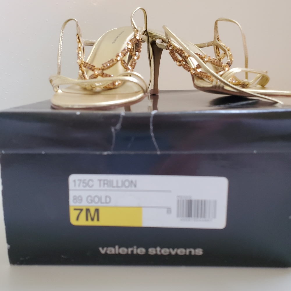 Gold Leather & Rhinestone lace up heel sandles - Picture 12 of 16